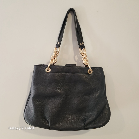 Michael Kors Tote Fulton Chain Pebbled Medium Black Leather Shoulder Bag - Picture 2 of 5